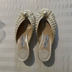Jimmy Choo Cream Mules with Pearl Embellishment